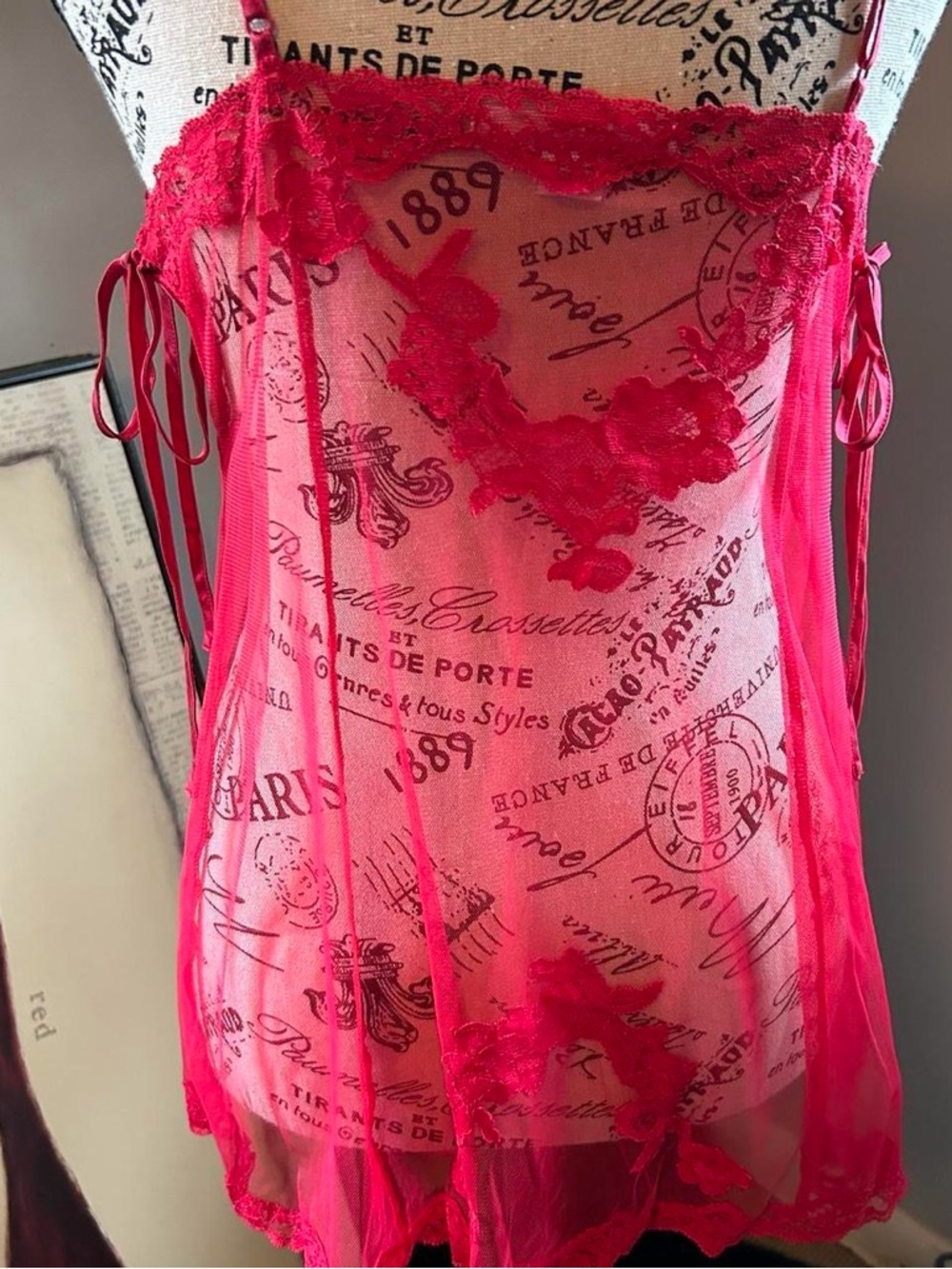 Victoria's Secret Hot Pink Sheer Lace Babydoll Chemise - Picture 5 of 8